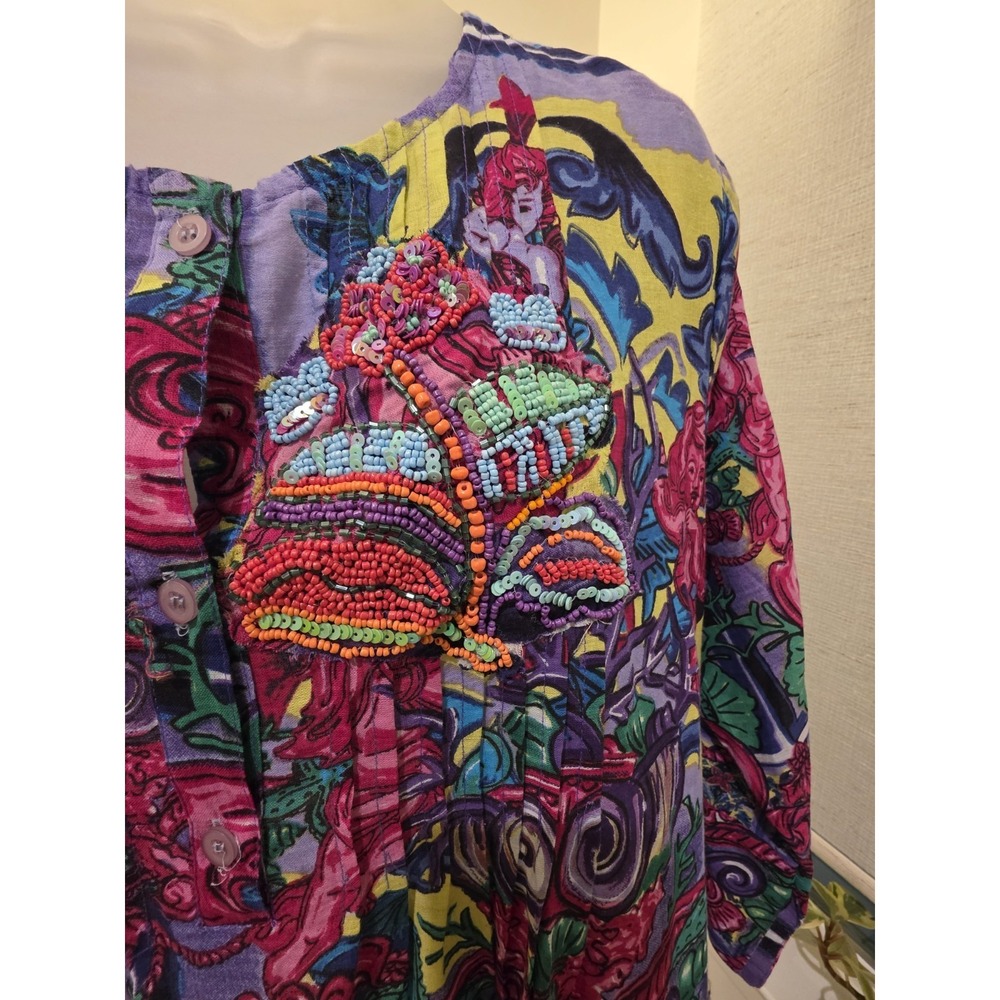 ANTICA SARTORIA NWT PURPLE PINK & YELLOW CHERUB PRINT SHORT DRESS OS Resort - Picture 10 of 16